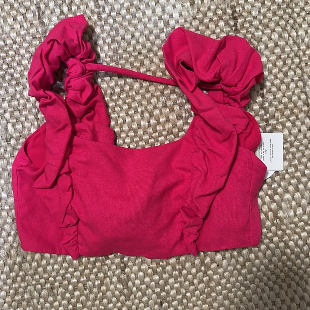 NWT Pink Ruffle Crop Top - Picture 2 of 5
